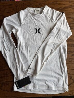 Hurley White Long-Sleeve Rashguard with Black Logo